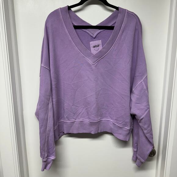 aerie Tops - Aerie Womens Lavender Purple V Neck Soft Sweatshirt Oversized Size Large